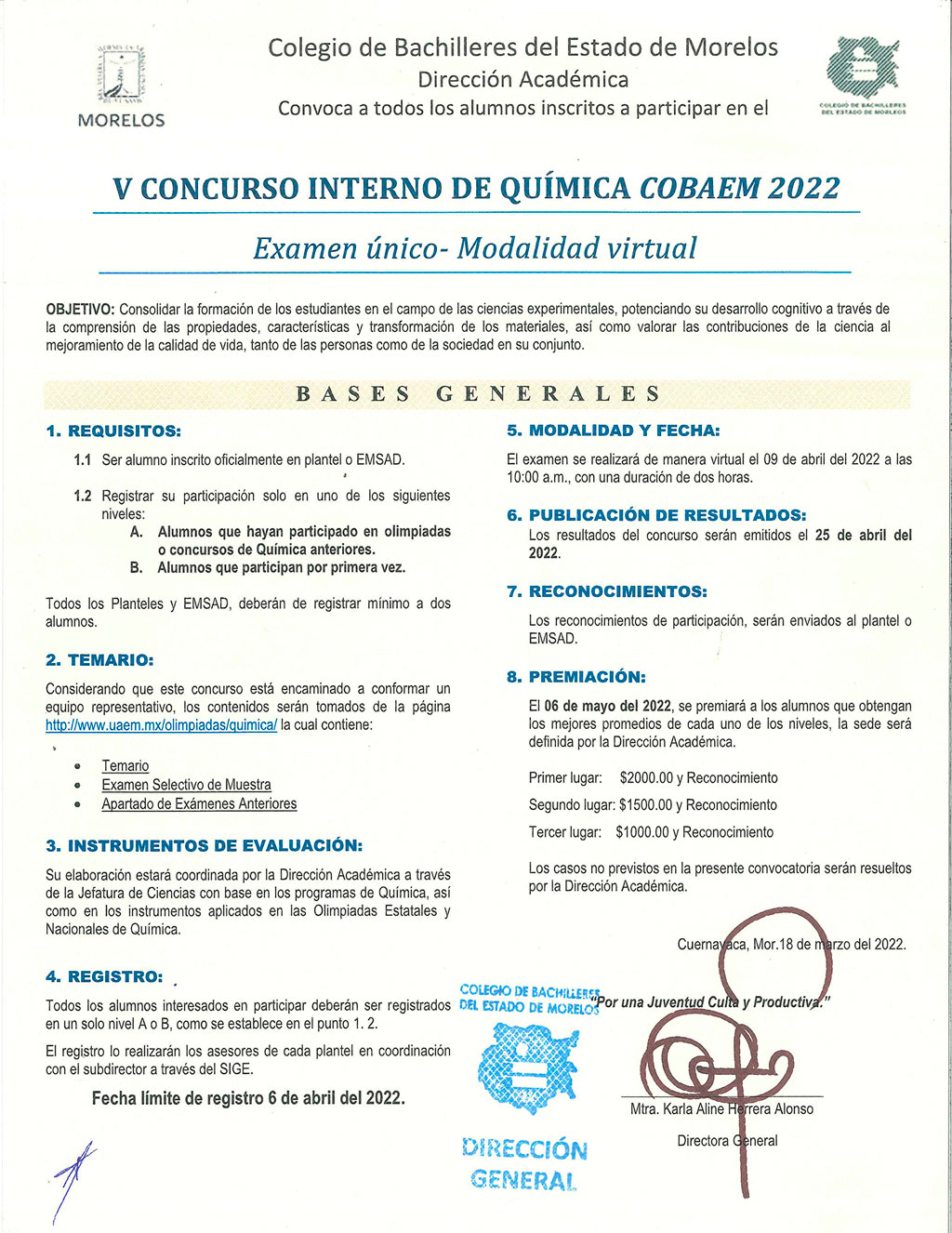 V CONCURSO INTERNO DE QUIMICA 2022